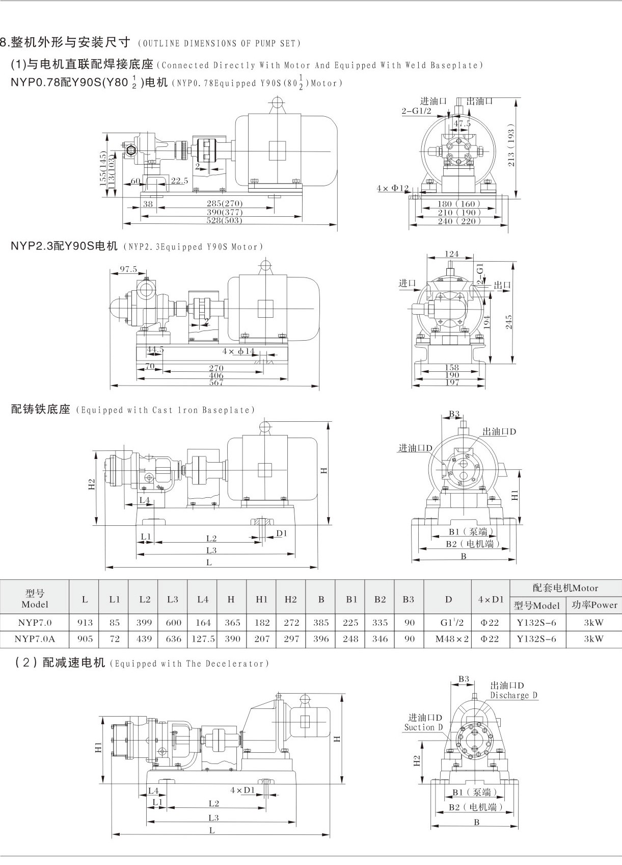 NYP系列內(nèi)環(huán)式轉子泵安裝尺寸圖